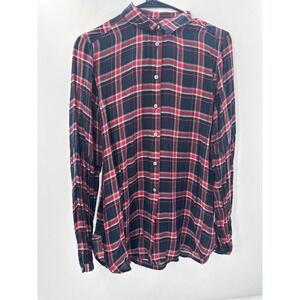 LOFT Red Black Plaid Button Down Blouse Long Sleeve Collared Shirt Small